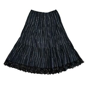 VTG Y2K Cache Maxi Skirt Black Tiered Lace Fairy Whimsigoth Sz Small Goth Witchy